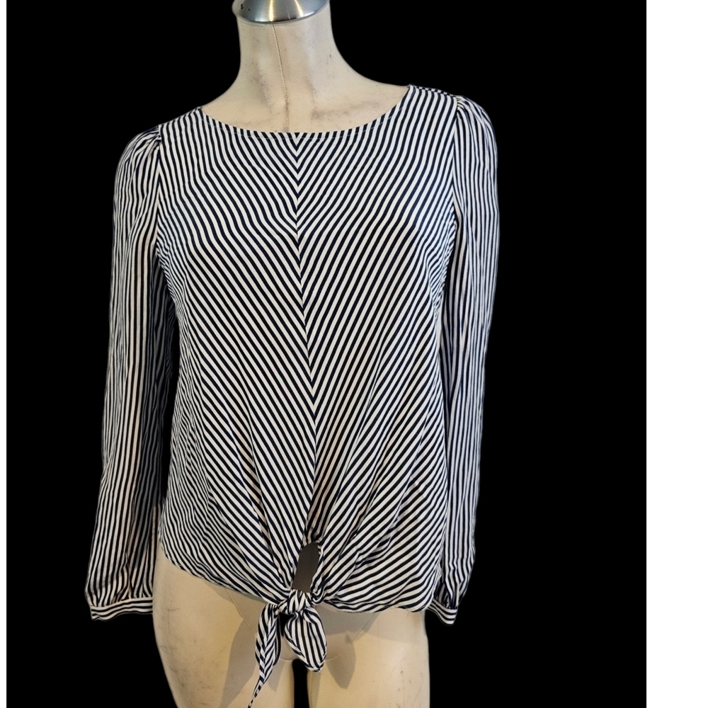 3/25 Bebe Size XXS Blue off White Striped Top Shirt